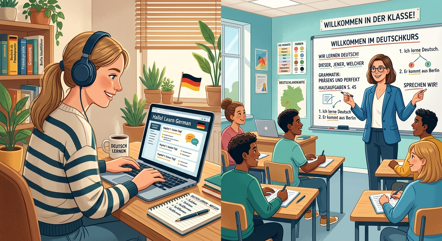 Online Deutschkurs vs. Präsenzkurs — Vergleich der Lernformate 2026